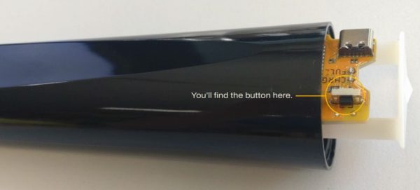 Float Pro digital hydrometer with lid removed, highlighting internal button location