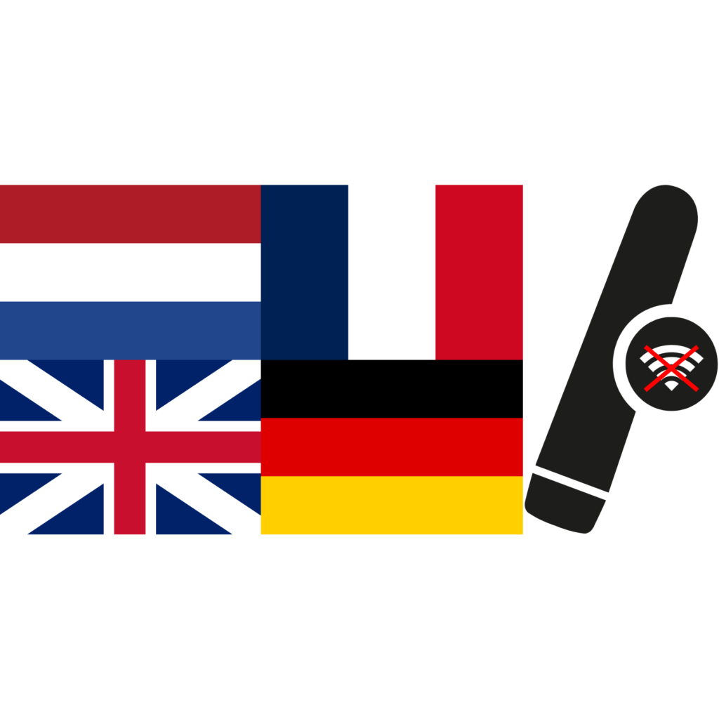 Stylized Float Pro wifi hydrometer with no-wifi icon alongside European language flags representing offline data buffering and multi-language setup